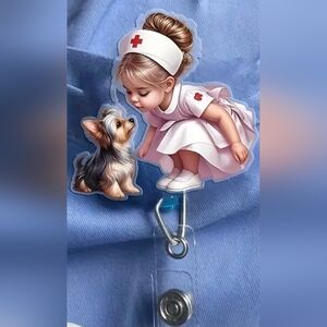 Veterinary Nurses Girl Puppy Custom Acrylic Name Badge ID holder